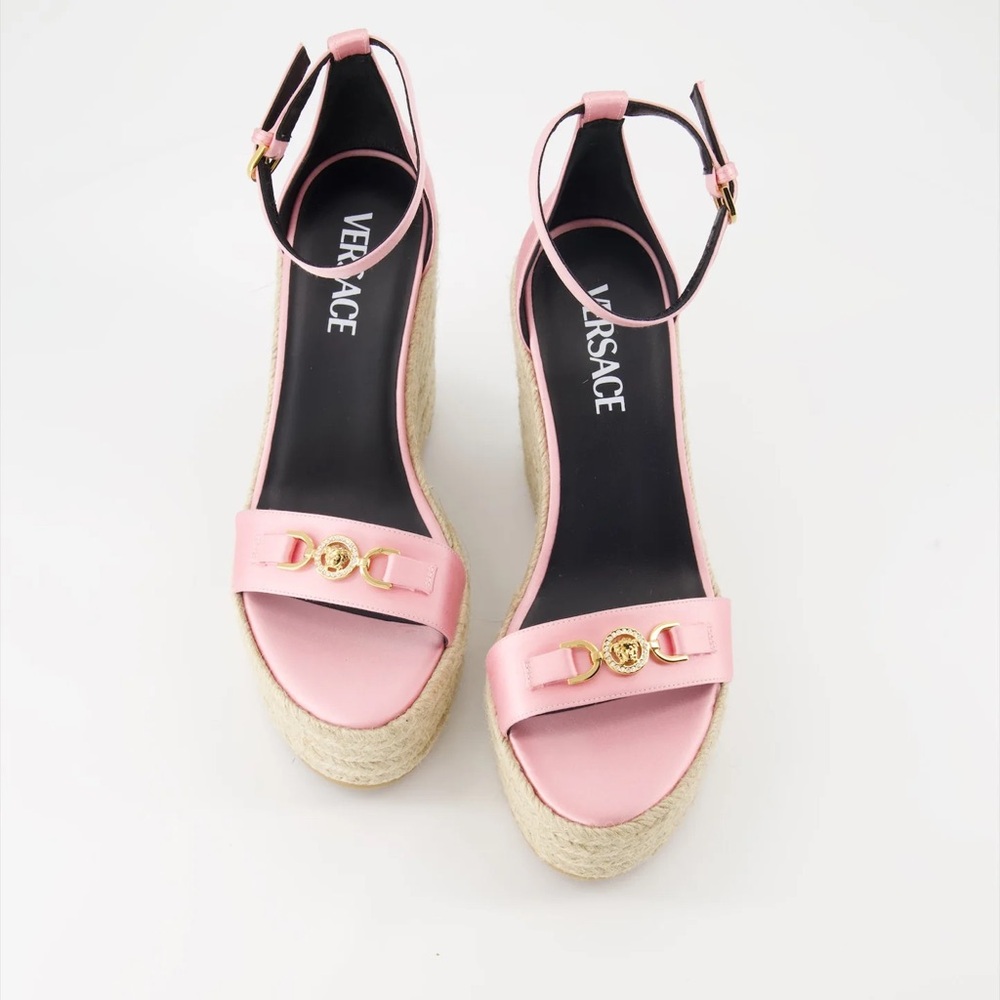 New Authentic Versace Satin Wedge Sandals Medusa '95